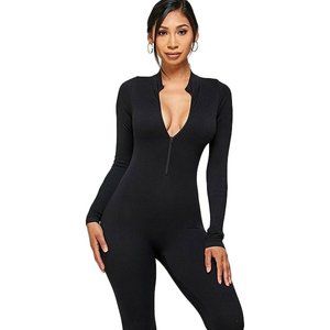 FULL BASIC SEAMLESS JUMPSUIT WITH HALF CENTER ZIP